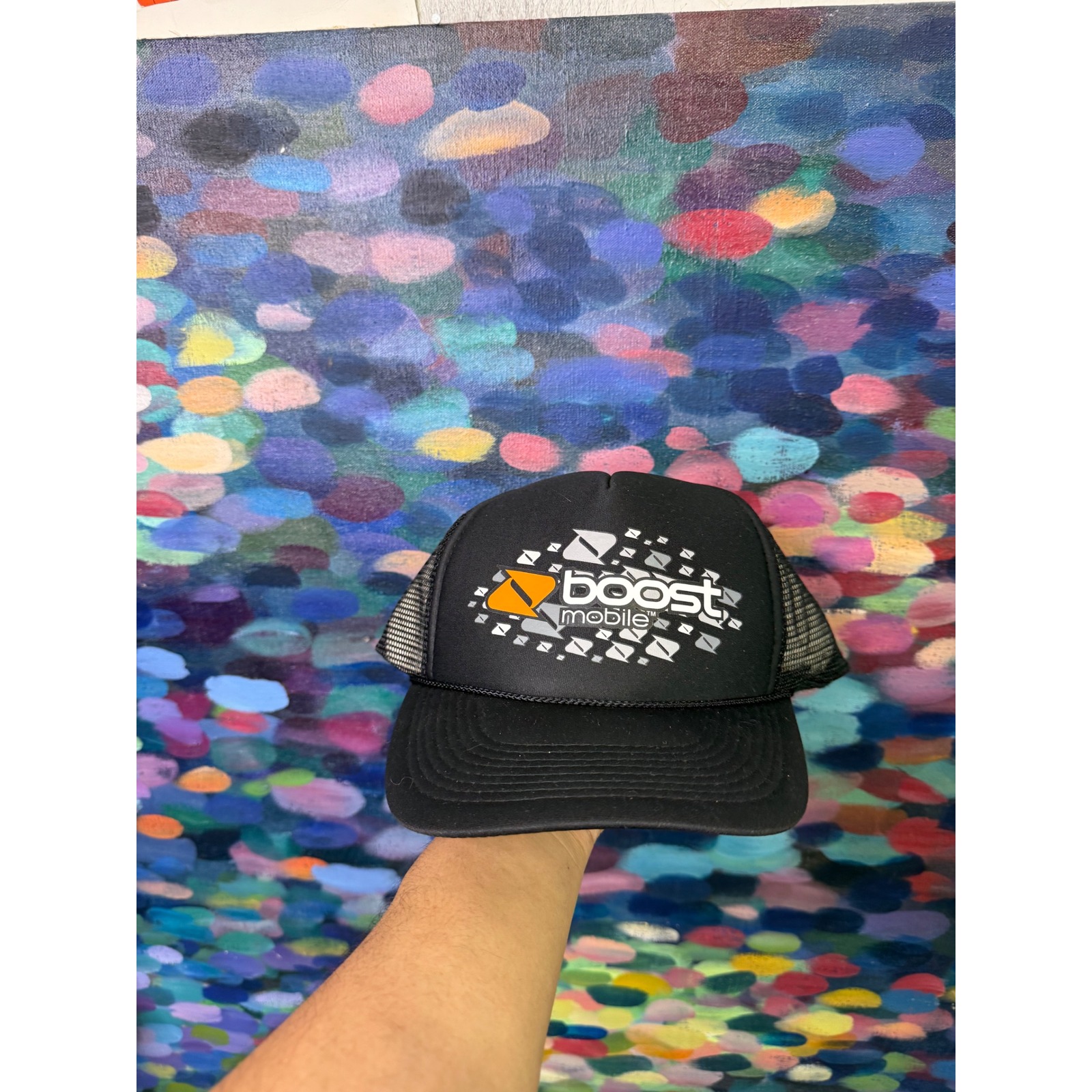 Boost Mobile Otto Cap Mesh Trucker Hat Snapback Black Promotional Vintage Style